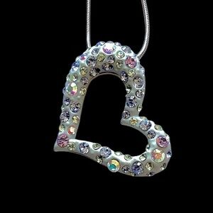 Light blue open heart pendant with Swarovski crystals